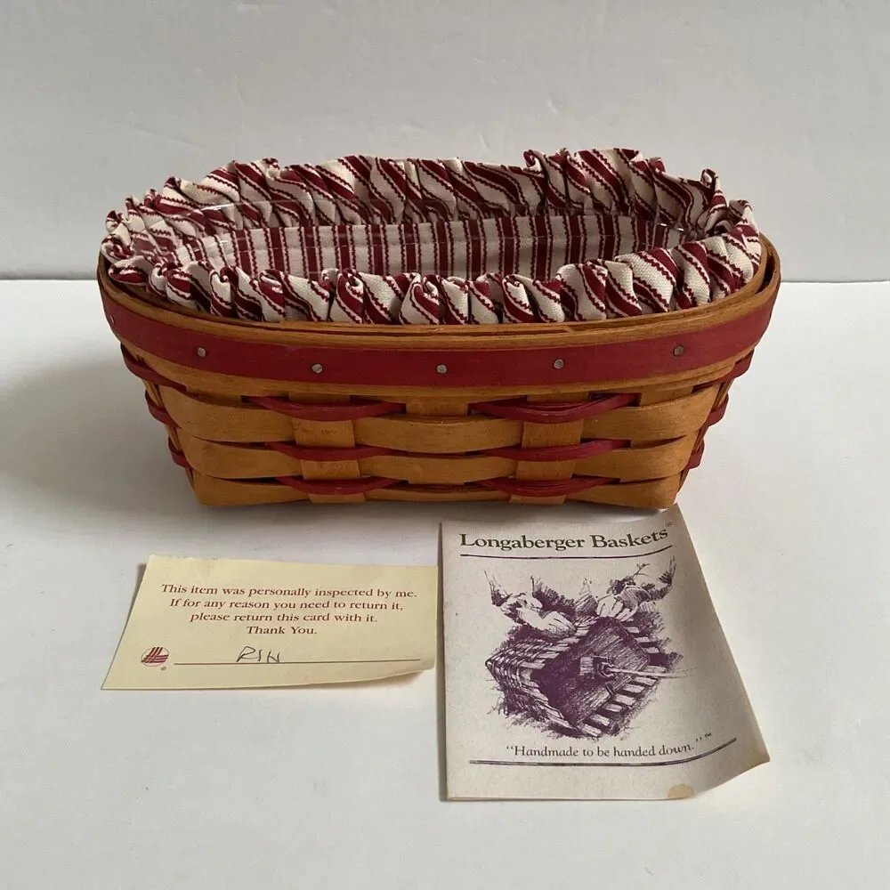 Longaberger 1994 Sweetheart Be Mine Valentine Basket Striped Liner & Protector